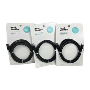 Deal Worthy 10 ft Charging Cable USB-A to USB-C, Black, Lof of 3 NEW FREE SHIP